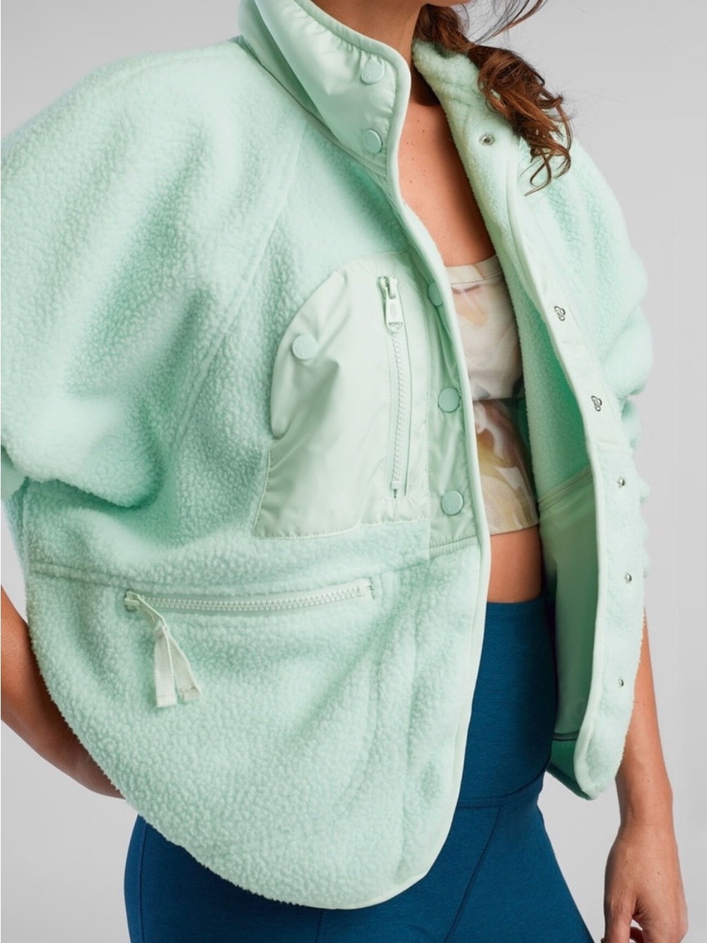 NWT Free People Movement Hit the Slopes Fleece Jacket Mint Green XL